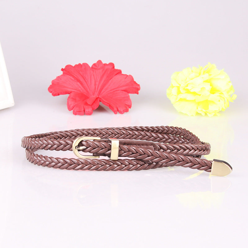 New hand-woven belt women's pin buckle versatile thin belt women's rope belt decoration factory direct 616