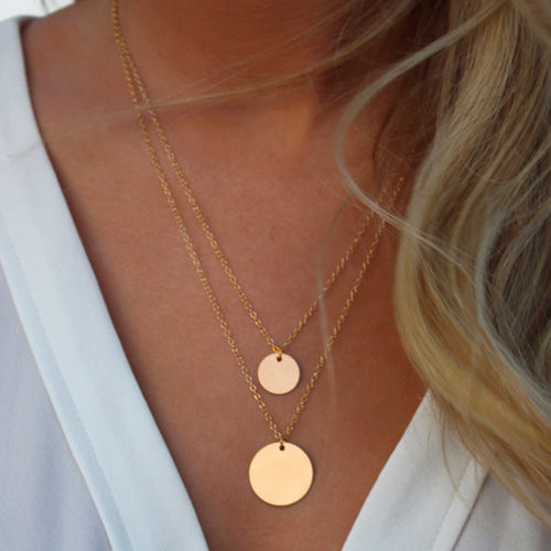 Cross-border new European and American personality necklaces simple fashion large and small sequins double-layer necklace wholesale