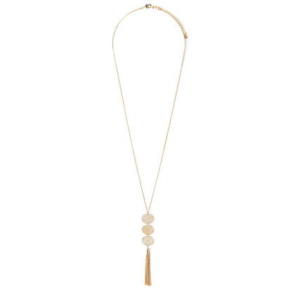 Cross-border ornaments vintage cut-out discs geometric round tassel pendant necklace women