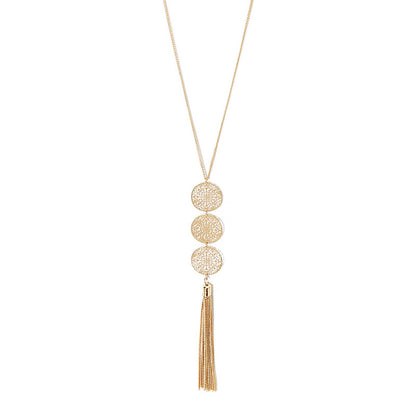 Cross-border ornaments vintage cut-out discs geometric round tassel pendant necklace women
