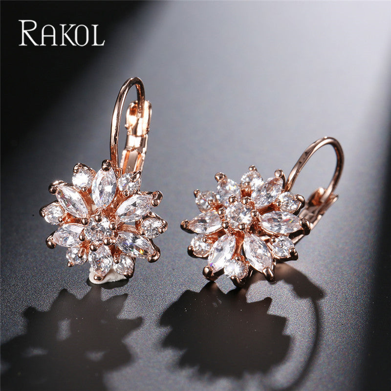 RAKOL European and American Fashion Classic Geometric Floral Colorful Zircon Earrings for Women, Personalized Simple Versatile Earrings and Studs