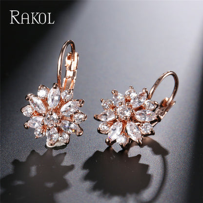 RAKOL European and American Fashion Classic Geometric Floral Colorful Zircon Earrings for Women, Personalized Simple Versatile Earrings and Studs