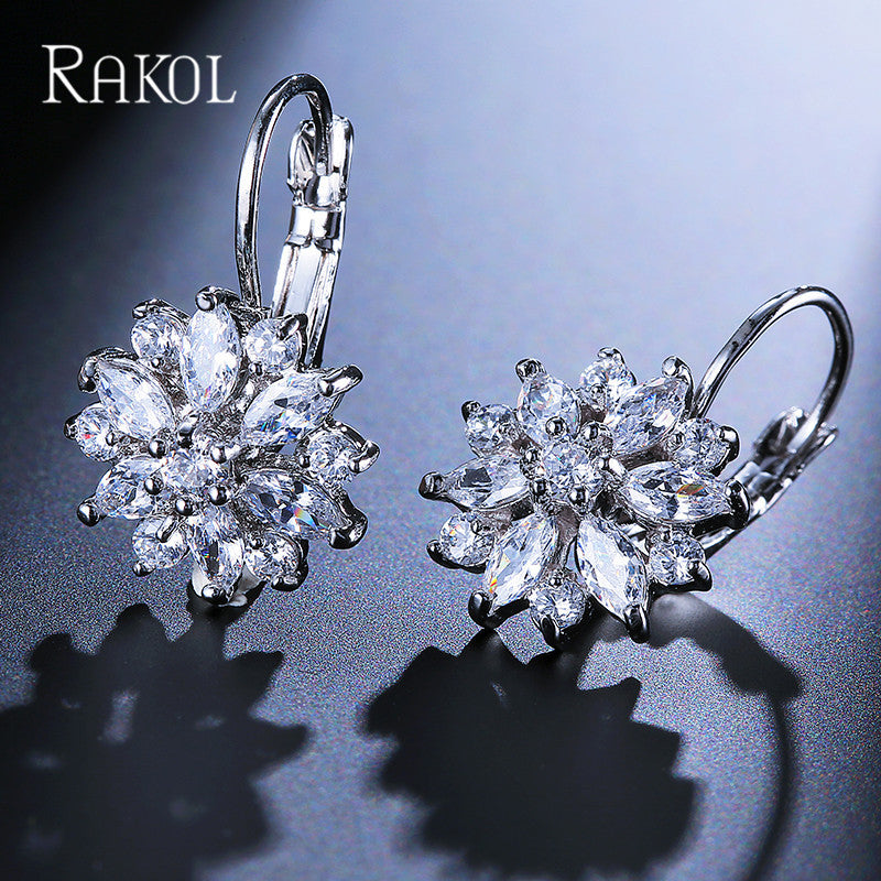 RAKOL European and American Fashion Classic Geometric Floral Colorful Zircon Earrings for Women, Personalized Simple Versatile Earrings and Studs