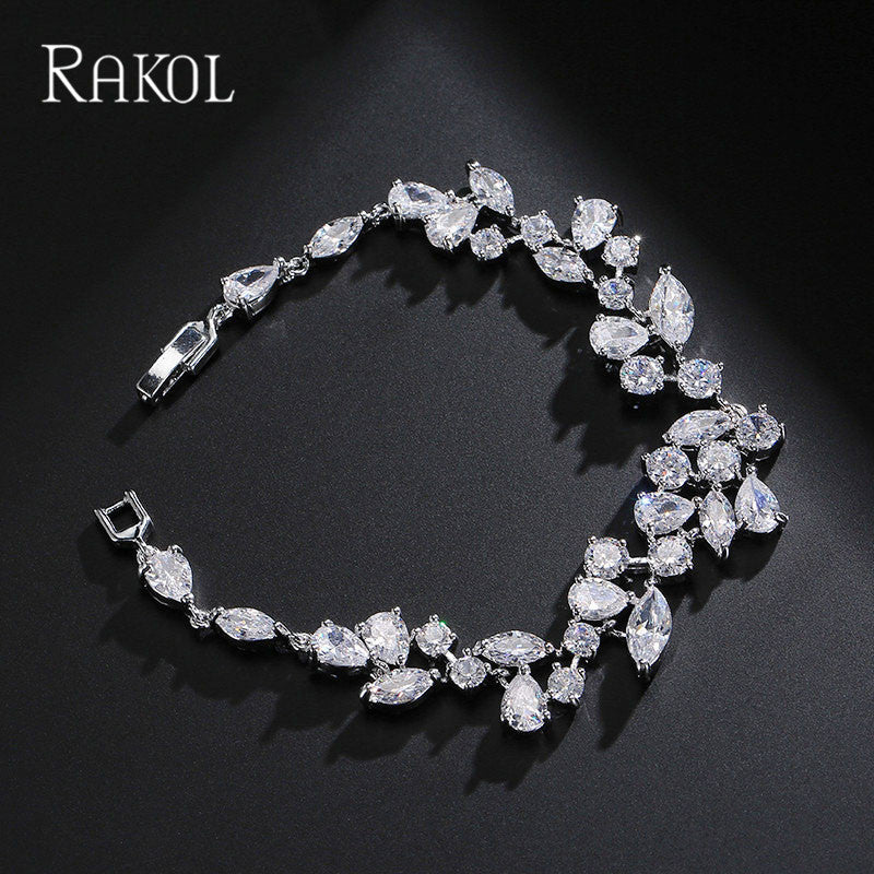 RAKOL Korean Fashion Small Fresh Creative Floral Bracelet Women's Exquisite and Versatile Micro-Zircon Bridal Hand Jewelry