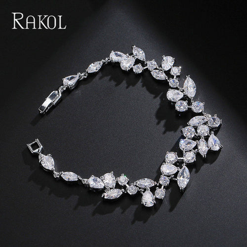 RAKOL Korean Fashion Small Fresh Creative Floral Bracelet Women's Exquisite and Versatile Micro-Zircon Bridal Hand Jewelry