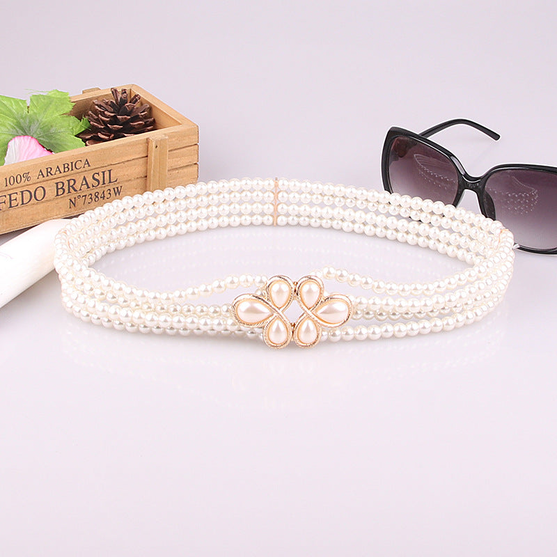 Autumn New Hot Selling Versatile Fashion Pearl Diamond Flower Waist Chain Dress Decoration Belt Women's 8127