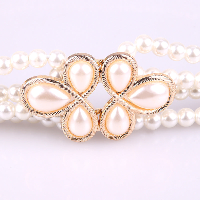 Autumn New Hot Selling Versatile Fashion Pearl Diamond Flower Waist Chain Dress Decoration Belt Women's 8127