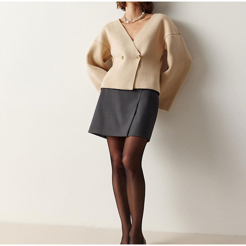 CozyLuxe - Cardigan de malha lisa de manga comprida