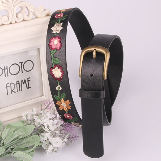 New Embroidered Flower Decoration Women's Belt Vintage Belt Fashion Women's Classical Chinese Style Versatile Skirt