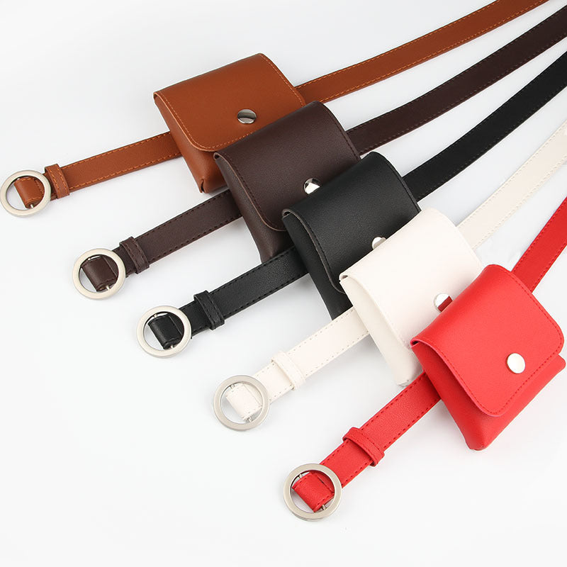Fashion New Personality Non-Perforated Round Buckle Thin Belt Waist Bag Women's Casual Key Coin Purse Belt Belt Wholesale
