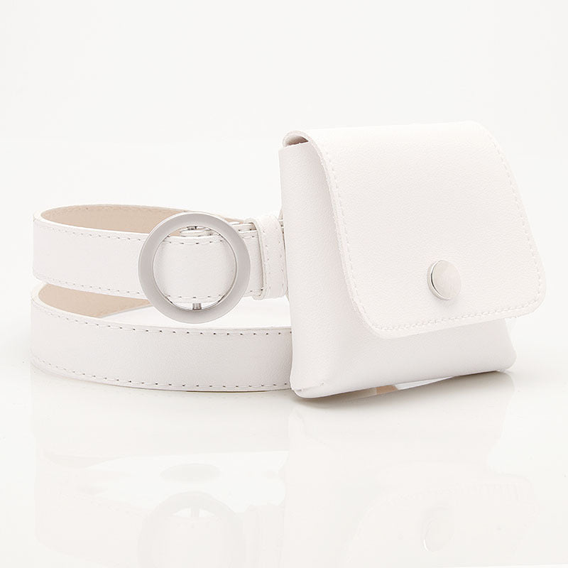 Fashion New Personality Non-Perforated Round Buckle Thin Belt Waist Bag Women's Casual Key Coin Purse Belt Belt Wholesale