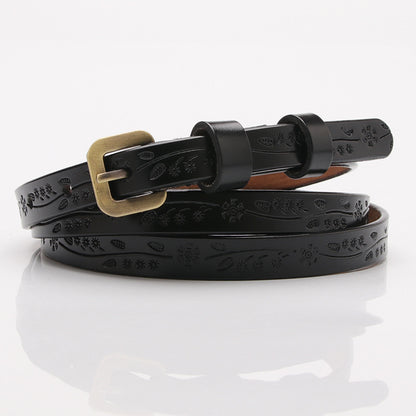 Cinto de senhora novo em pele de bovino de duas camadas, versátil, moderno, estampado, para calças, estilo coreano, tendência de cinto, diretamente da loja, venda por grosso.