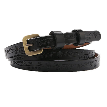 Cinto de senhora novo em pele de bovino de duas camadas, versátil, moderno, estampado, para calças, estilo coreano, tendência de cinto, diretamente da loja, venda por grosso.