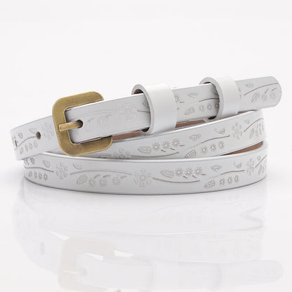 Cinto de senhora novo em pele de bovino de duas camadas, versátil, moderno, estampado, para calças, estilo coreano, tendência de cinto, diretamente da loja, venda por grosso.
