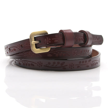 New women's two-layer cowhide belt versatile fashion printed trouser belt Korean version trend belt street stall source wholesale