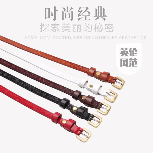 New women's two-layer cowhide belt versatile fashion printed trouser belt Korean version trend belt street stall source wholesale