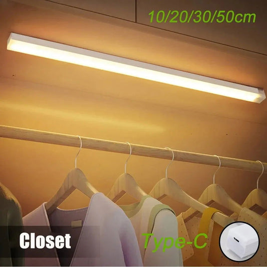 Motion Sensor LED Cabinet Light Type C Rechargeable Induction Night Light Wireless Portable Detector Lamp for Wardrobe Hallway - Shopylife -   