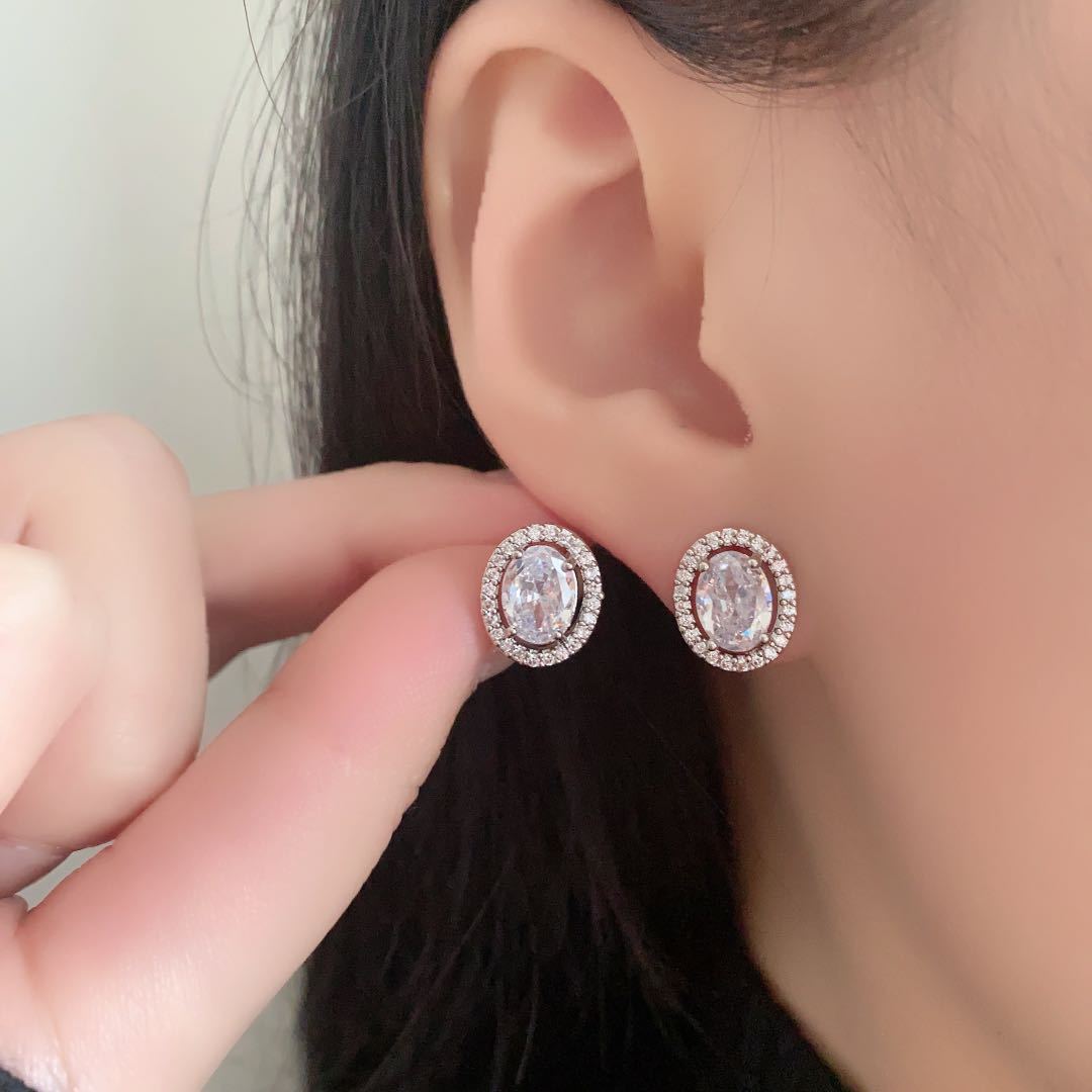 RAKOL Factory Wholesale Cross-border Hot Selling Geometric Oval Egg Stud Earrings Women's Fashion Simple Micro Inlaid Zircon Earrings