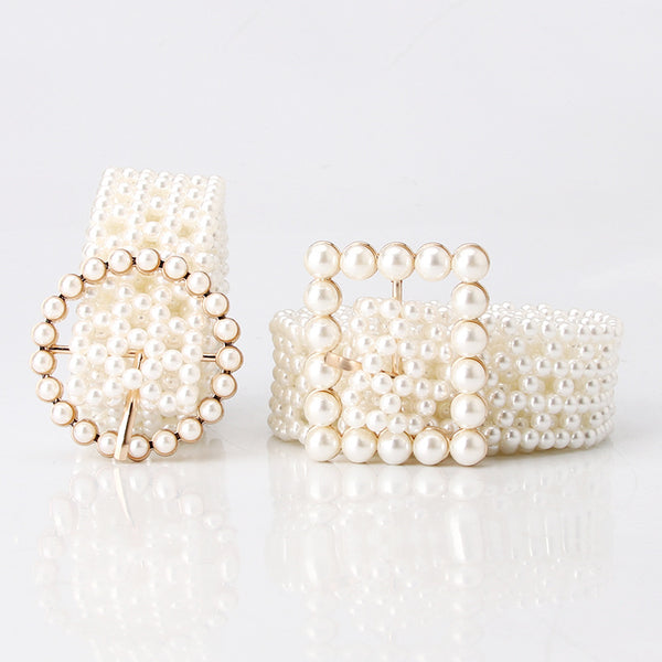 New product trend ladies belt sweet fashion imitation pearl woven waist chain elegant ladies dress decorative belt