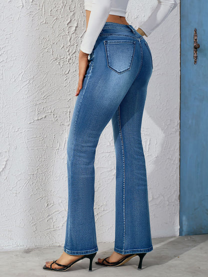 European and American foreign trade cross-border women's clothing stretchy fashion simple design sense slim fit bootcut jeans WOMEN JEANS