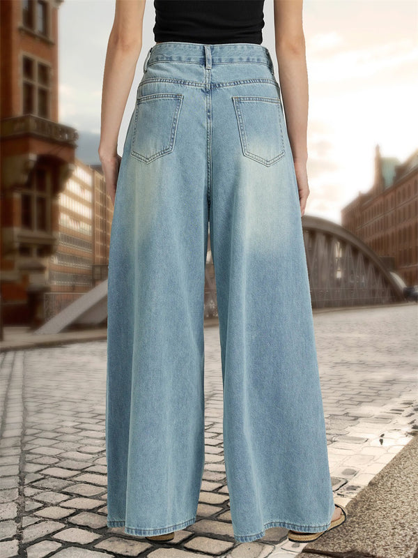 Cross-border foreign trade independent station Amazon denim women's wide-leg high-waisted drape trousers women's JEANS European and American style
