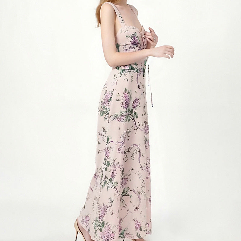 Vestido de verão justo francês com estampado da nova moda europeia e americana da Amazon, disponível em várias cores e tamanhos para o verão de 2025.