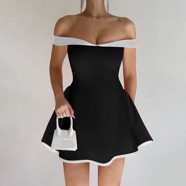 Cross-border wholesale European and American women's clothing 2025 spring new products contrast design sexy bandeau slim ruffle dress