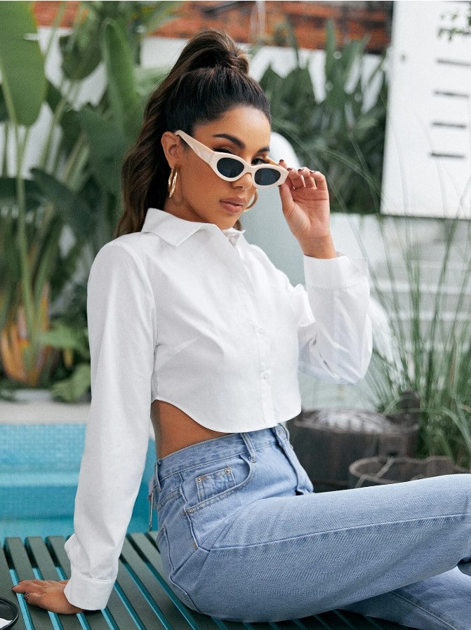 Cross-border Europe and the United States 2024 Amazon ebay spring summer new fashion short long sleeve curved hem shirt women