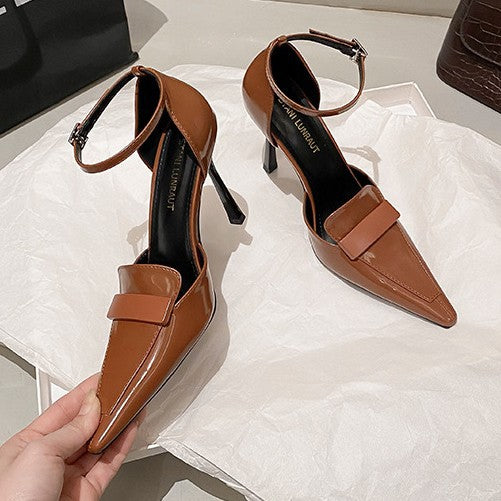 WO2026 Autumn New Versatile Hollow High Heels Women's Stiletto Brown Temperament Style Toe Sexy and Comfortable Shoes