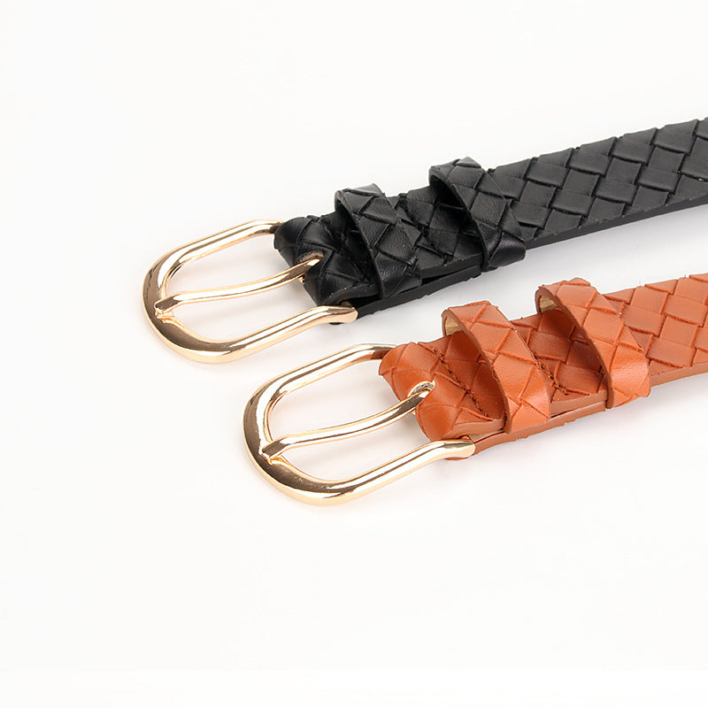 Women's alloy pin buckle belt, fashion trend, versatile belt, color choice, personalized imitation weave women's belt