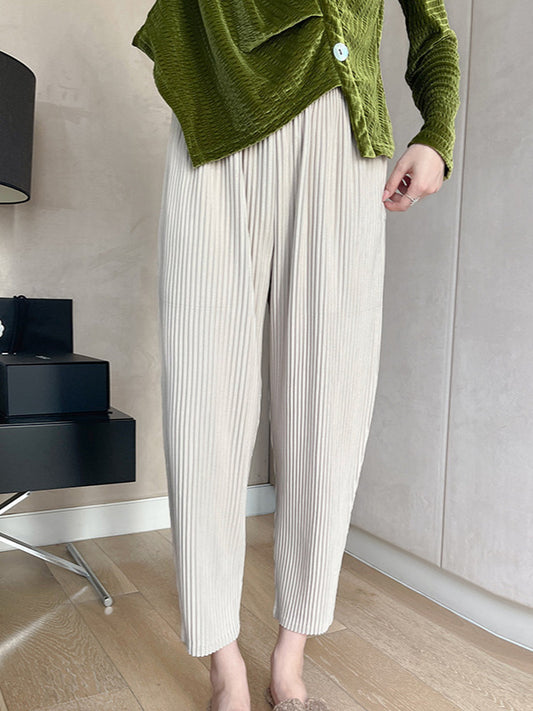 三宅新面料褶皱裤子女显瘦百搭哈伦裤显腿长神裤宽松九分休闲裤