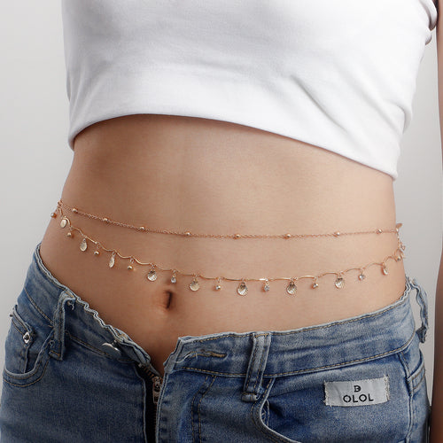 European and American cross-border jewelry sexy sweet cool ladies simple metal body chain niche scallop zircon versatile waist chain