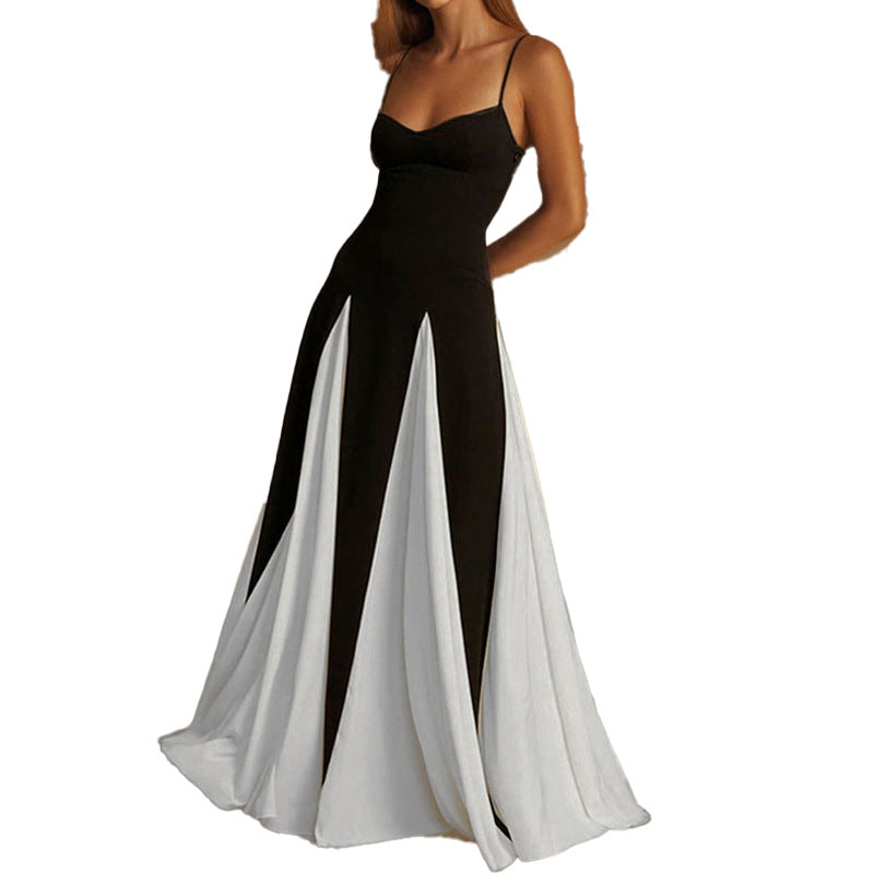 Vestido Primavera 2026 Novo Estilo Europeu e Americano Cor Sólida Sexy Decote em U Cintura Plissada Suspensórios