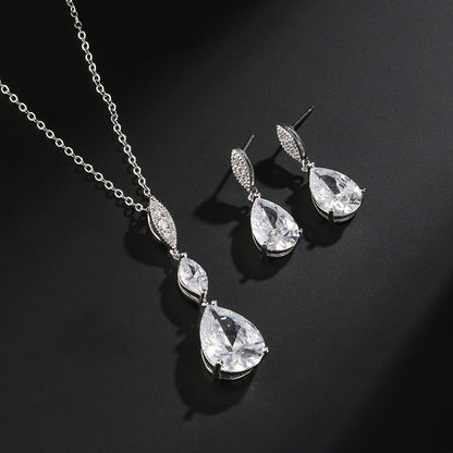 RAKOL Cross-border Copper Inlaid Zircon Set Necklace Earrings European and American Fashion Simple Waterdrop Bridal Dress Accessories