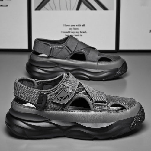 Plus size cross-border men's sandals casual versatile sandals teenagers breathable trend cut-out cool velcro sandals