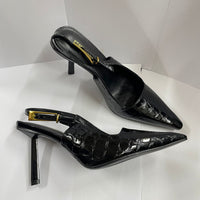 Stone pattern black heel 7cm