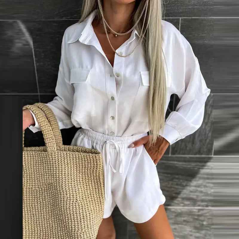 2025 summer new cross-border European and American fashion casual sports simple style solid color top shorts two-piece set 661