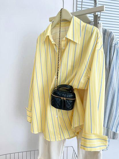 Popular Amazon foreign trade European and beautiful clothing, striped top, loose casual long-sleeved shirt stripes