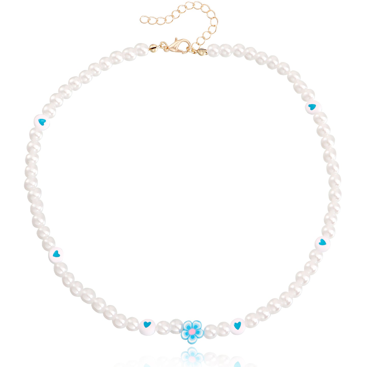 European and American cross-border jewelry, ins style, soft pottery, flowers, colorful love, imitation pearl necklaces, women's niche design, light luxury