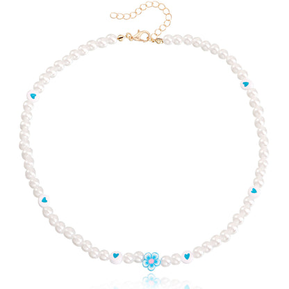 European and American cross-border jewelry, ins style, soft pottery, flowers, colorful love, imitation pearl necklaces, women's niche design, light luxury