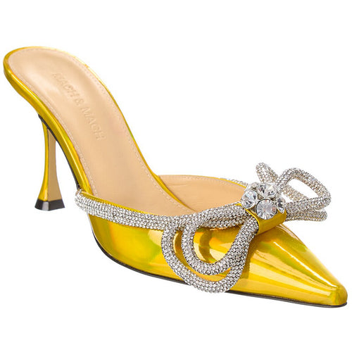 A kick of laser bow rhinestone high heel slippers, thin heels, pointed toe and half flip-flops, wearing a new European and American style