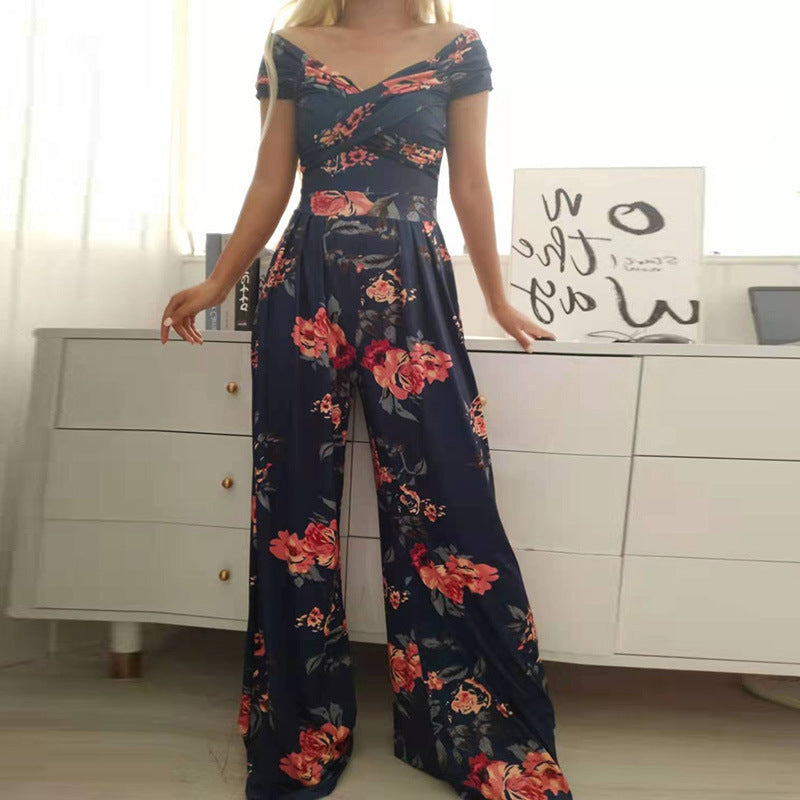 2026 New Amazon European and American Fashion Temperament Elegant Foreign Trade Commuter Print Wide-Leg Women's Jumpsuit