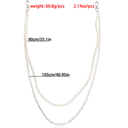 European and American cross-border jewelry, retro sexy fashion double layer trouser chain, punk imitation pearl waist chain