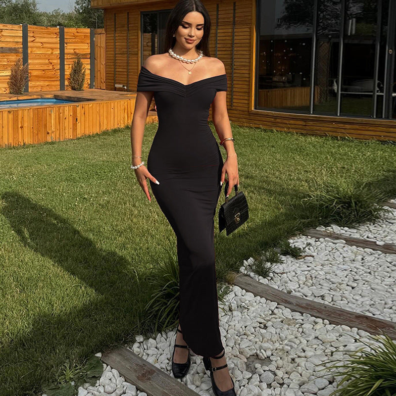 Cross-border wholesale European and American women's clothing new temperament solid color sleeveless sexy bandeau long slim hip wrap dress for women