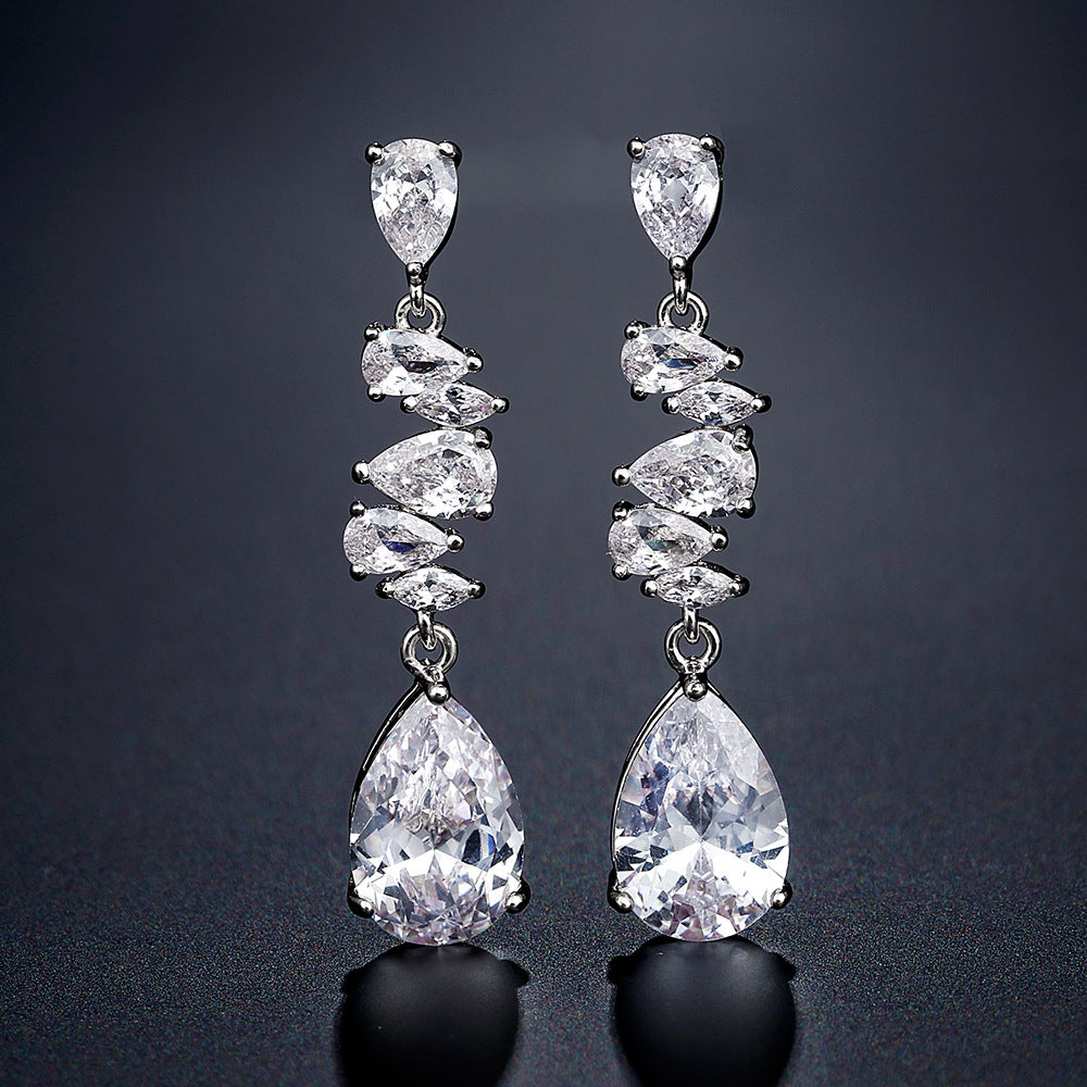 RAKOL European and American classic elegant teardrop earrings with AAA zircon long stud earrings, bridal earrings, evening accessories