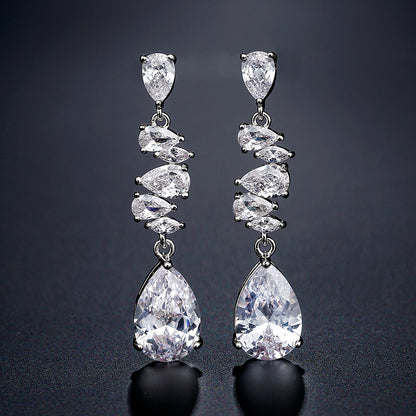 RAKOL European and American classic elegant teardrop earrings with AAA zircon long stud earrings, bridal earrings, evening accessories