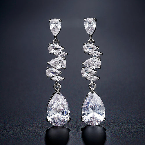 RAKOL European and American classic elegant teardrop earrings with AAA zircon long stud earrings, bridal earrings, evening accessories