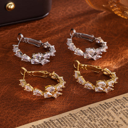 Light luxury mares-eye zircon round loop earrings, high-end full-diamond geometric earrings, cross-border bestseller, versatile diamond-studded earrings for women