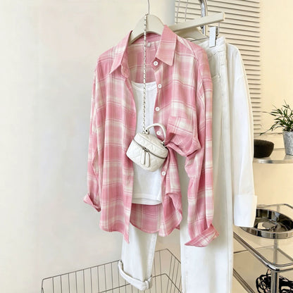 Cross-border European and American chiffon plaid sun-protective shirt for women, new summer fashionable versatile thin jacket, casual loose