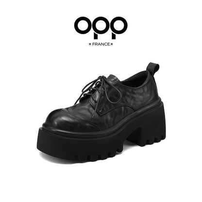 OPP leather loafers women's single shoes 2025 spring and autumn new explosive platform British style small leather shoes women's black shoes